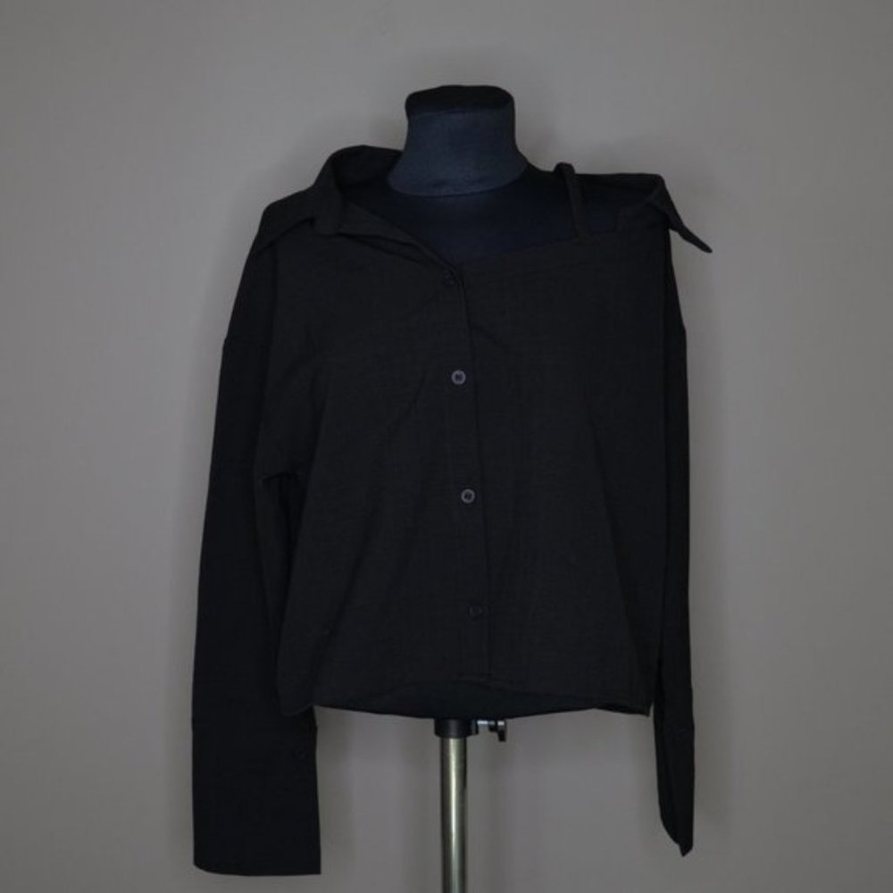 NWOT Oak + Fort Asymmetrical Button Up Blouse Sz S - Picture 2 of 6